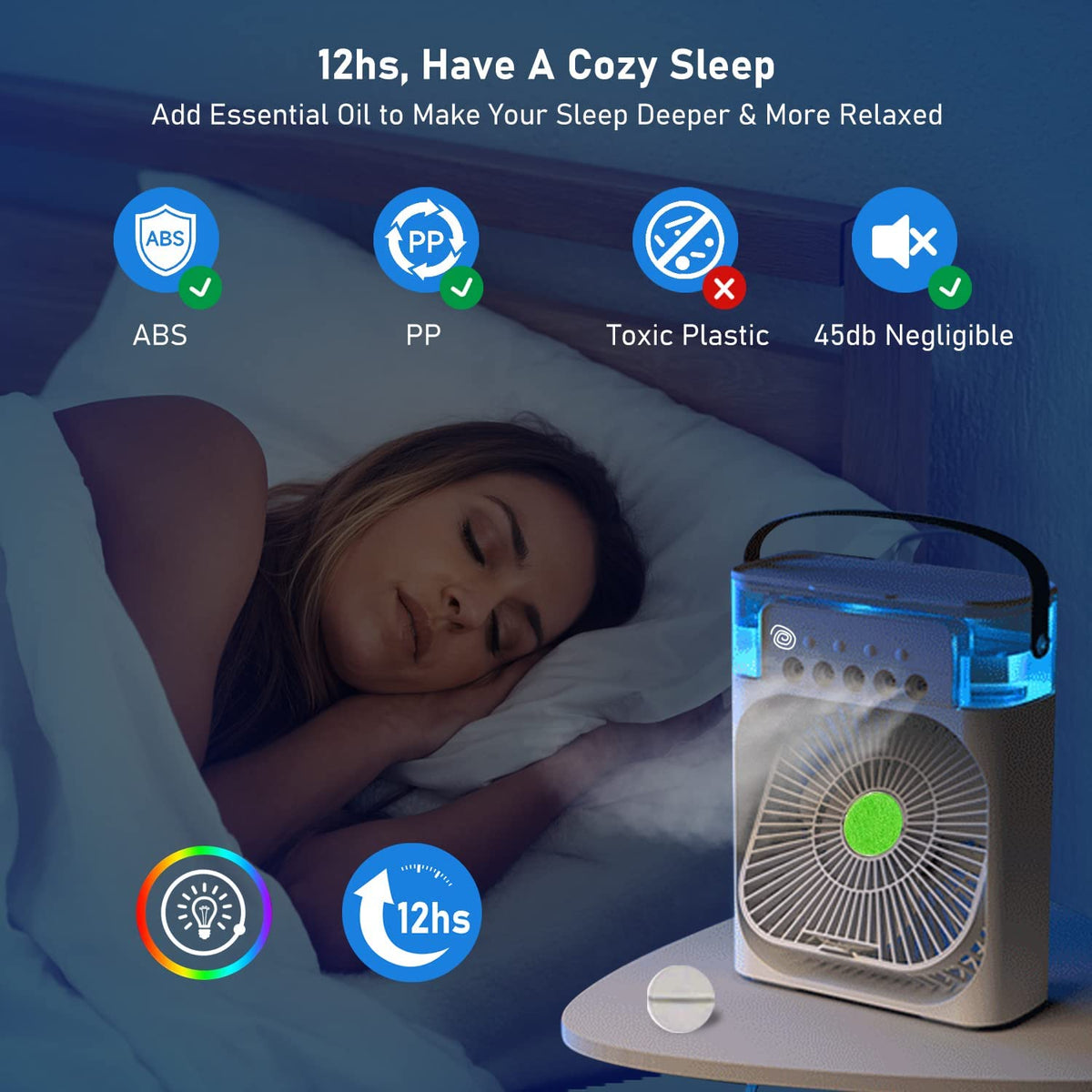 Portable Air Cooler Fan with LED Light & Mist Spray