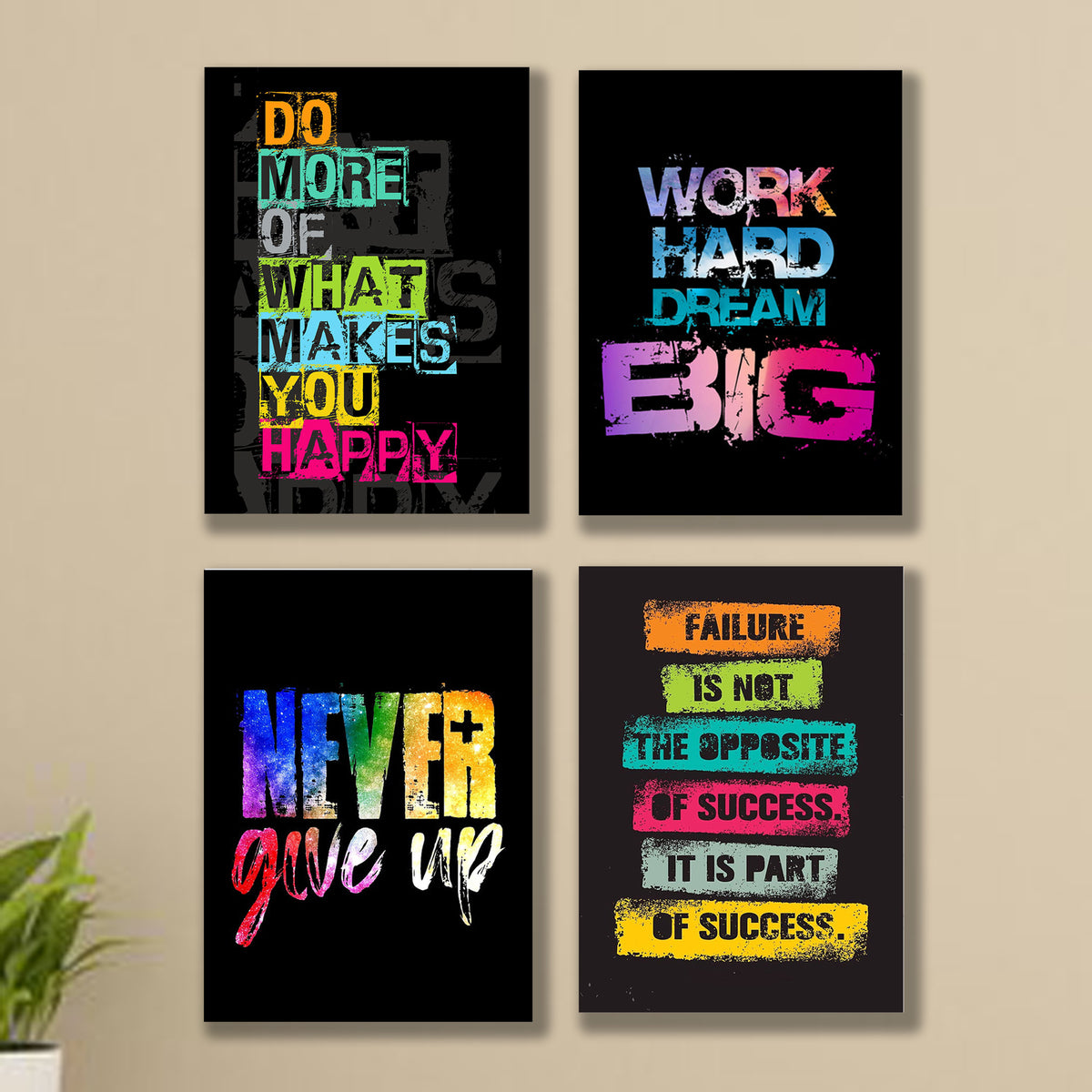 Set Of 4 Motivational Sticky Canvas Frames
