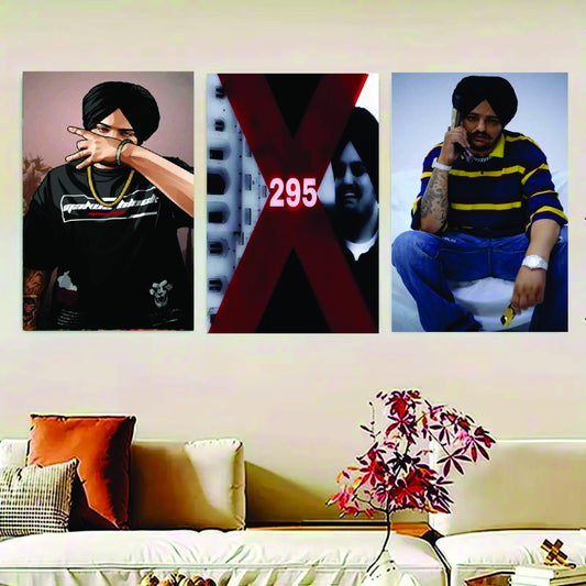 Set of 3 Sidhu Moosewala Wooden Canvas Frame